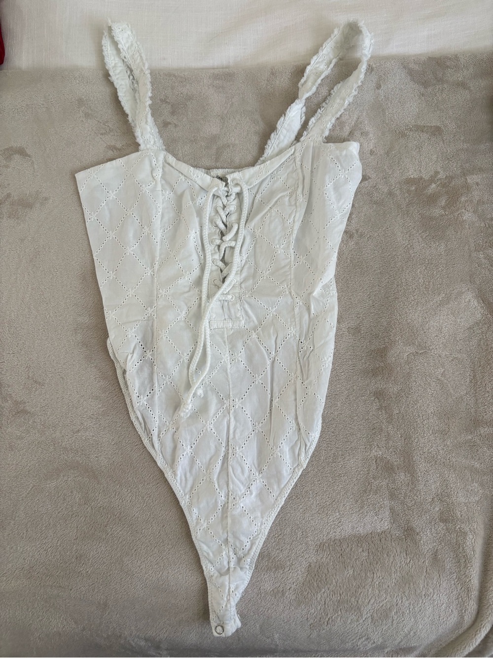 Free People White Eyelet Lace-Up Bodysuit